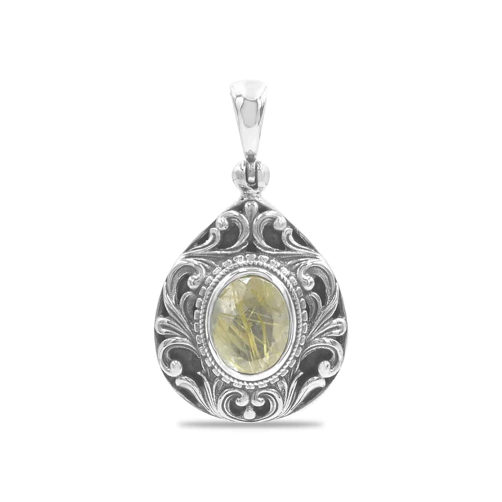 Starborn Elegant Scroll Rutilated Quartz Pendant in Sterling Silver