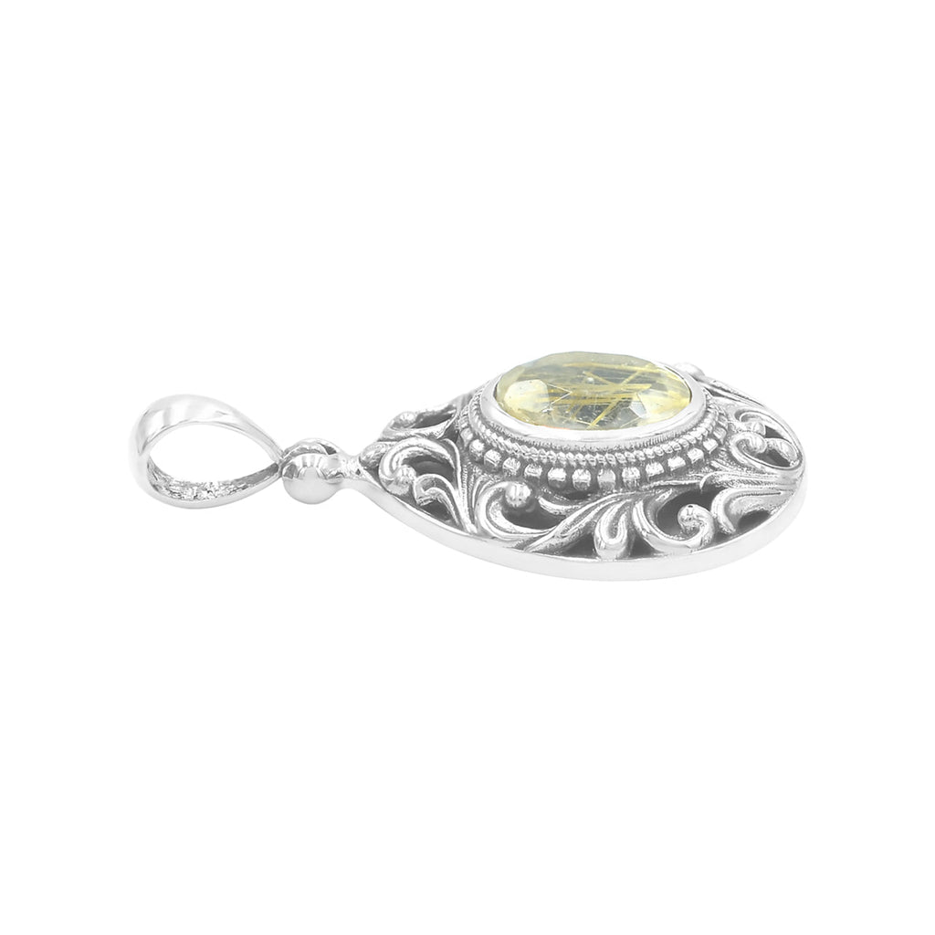 Starborn Elegant Scroll Rutilated Quartz Pendant in Sterling Silver
