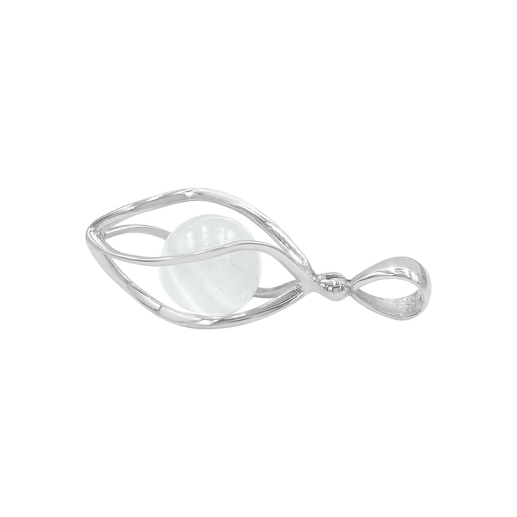 Starborn Selenite Sphere 10mm Spiral Caged Pendant in Sterling Silver