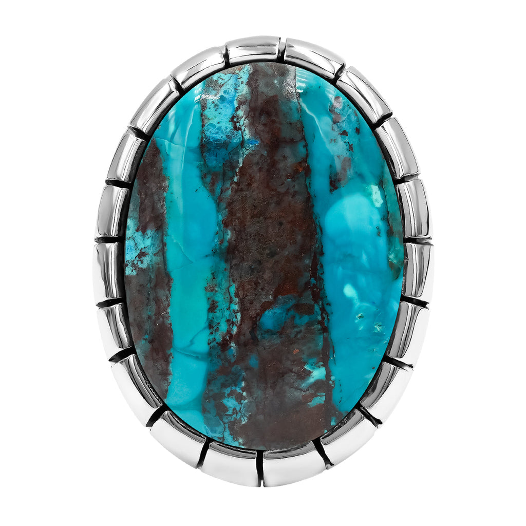 Starborn Shattuckite Striped Bezel Ring with Bali Design Shank in Sterling Silver