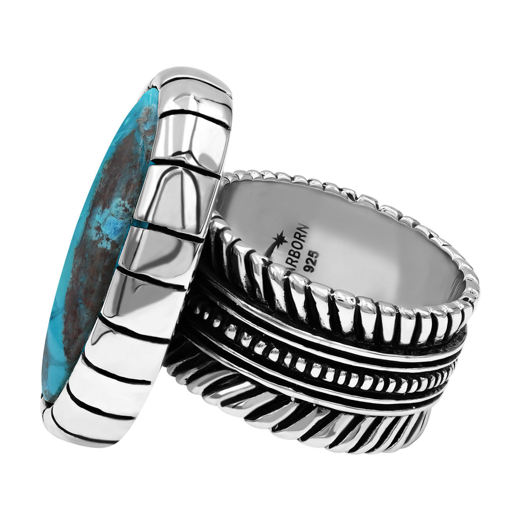 Starborn Shattuckite Striped Bezel Ring with Bali Design Shank in Sterling Silver