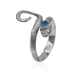 Starborn Coiled Snake Ring with Polished Sapphire in Sterling Silver