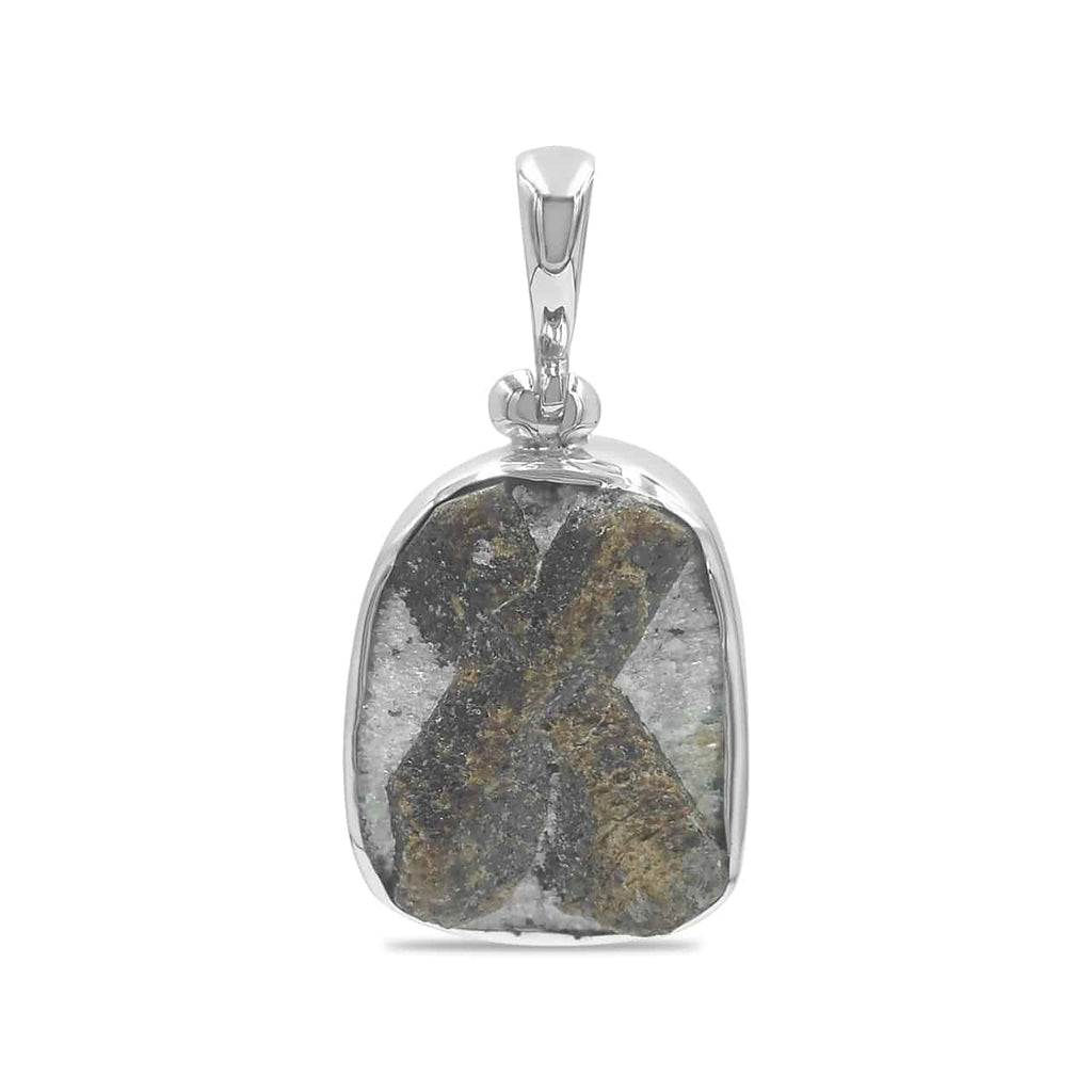 Starborn Staurolite Cross on Matrix set in Sterling Silver Pendant