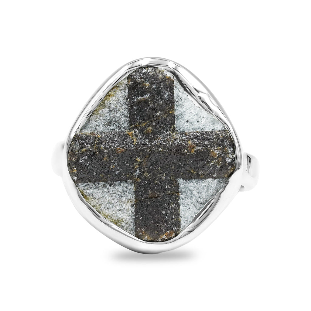 Starborn Staurolite Cross Pattern Ring in Sterling Silver