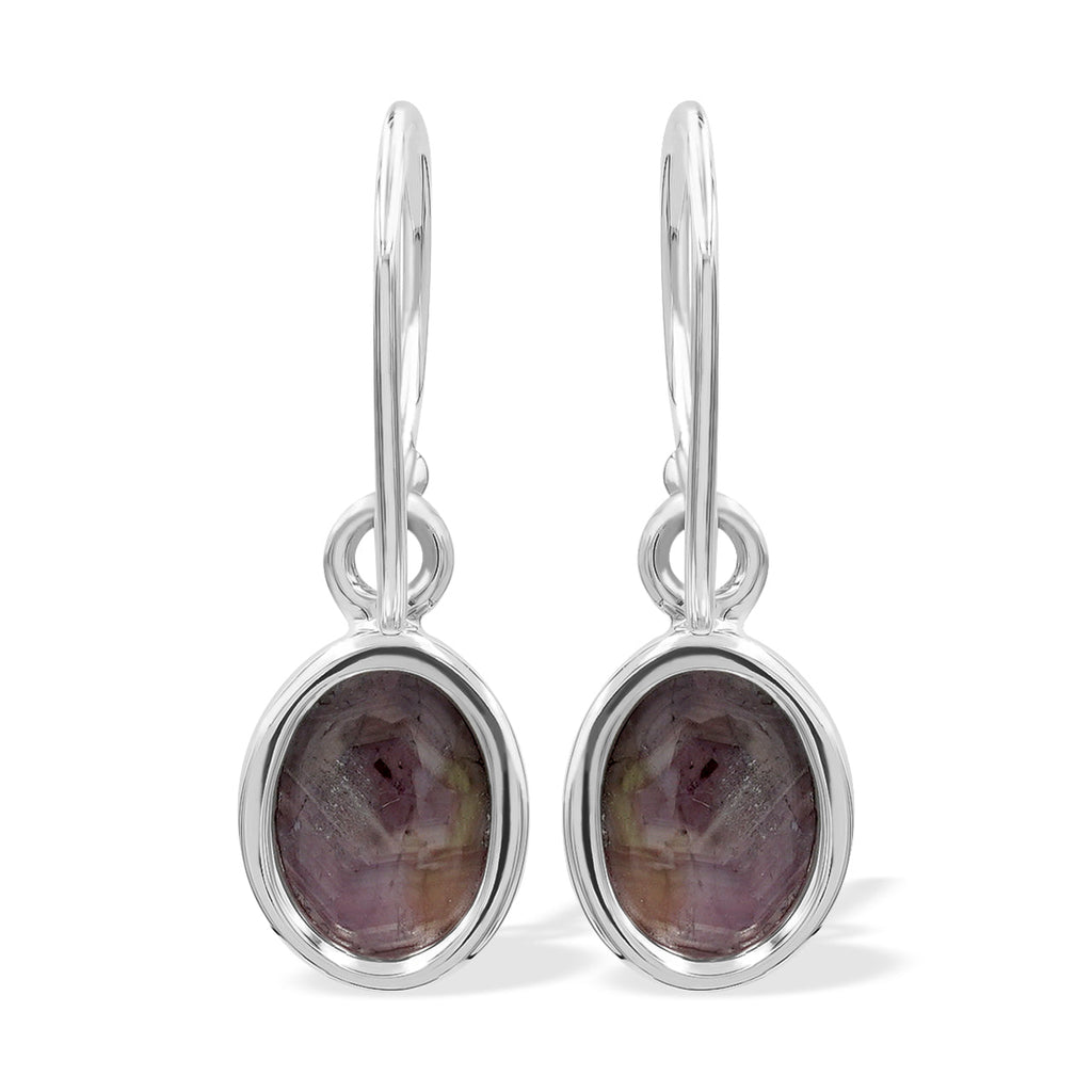Starborn Star Ruby Oval Shaped Dangle Earring in Sterling Silver