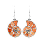 Starborn Nautilus Ammonite with Gemstones Inlay Earring in Sterling Silver - Large