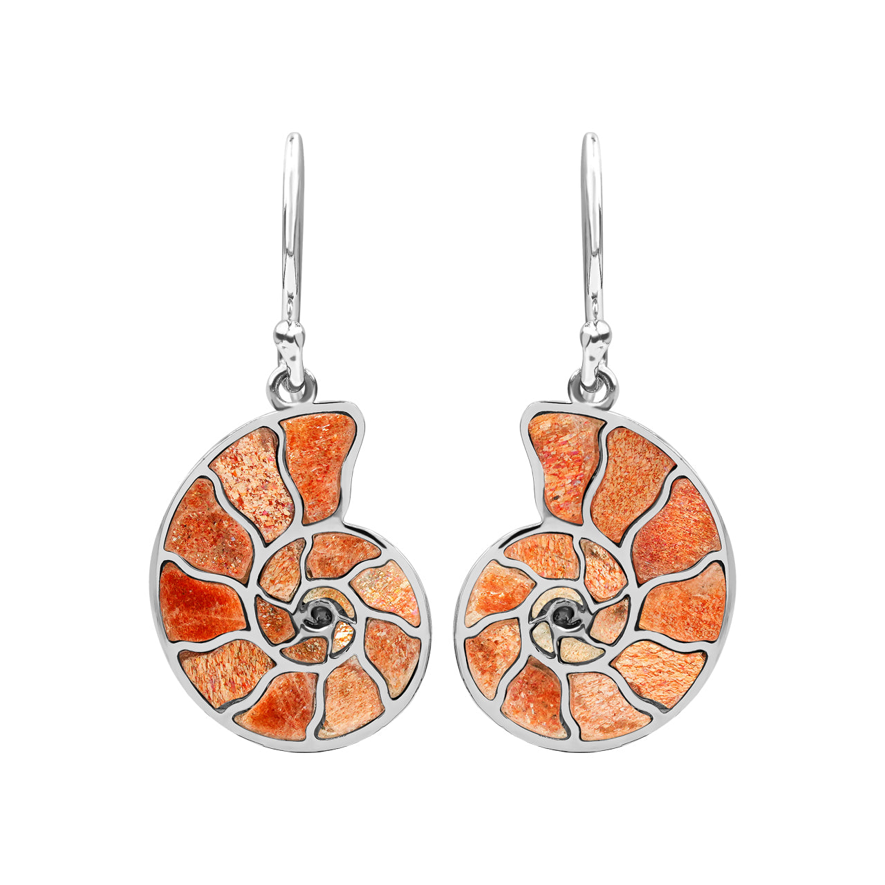 Starborn Nautilus Ammonite with Gemstones Inlay Earring in Sterling Silver - Large