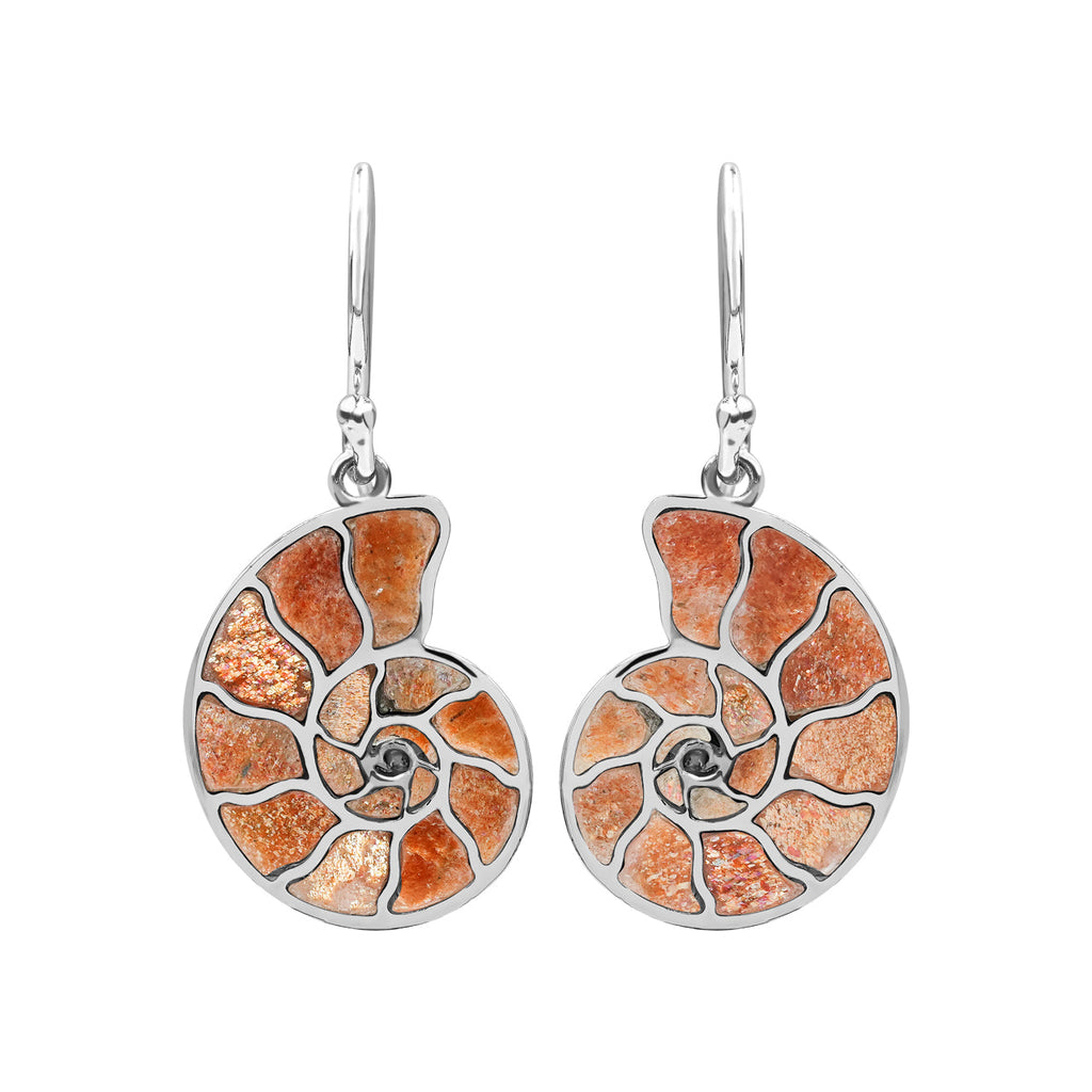 Starborn Nautilus Ammonite with Gemstones Inlay Earring in Sterling Silver - Large