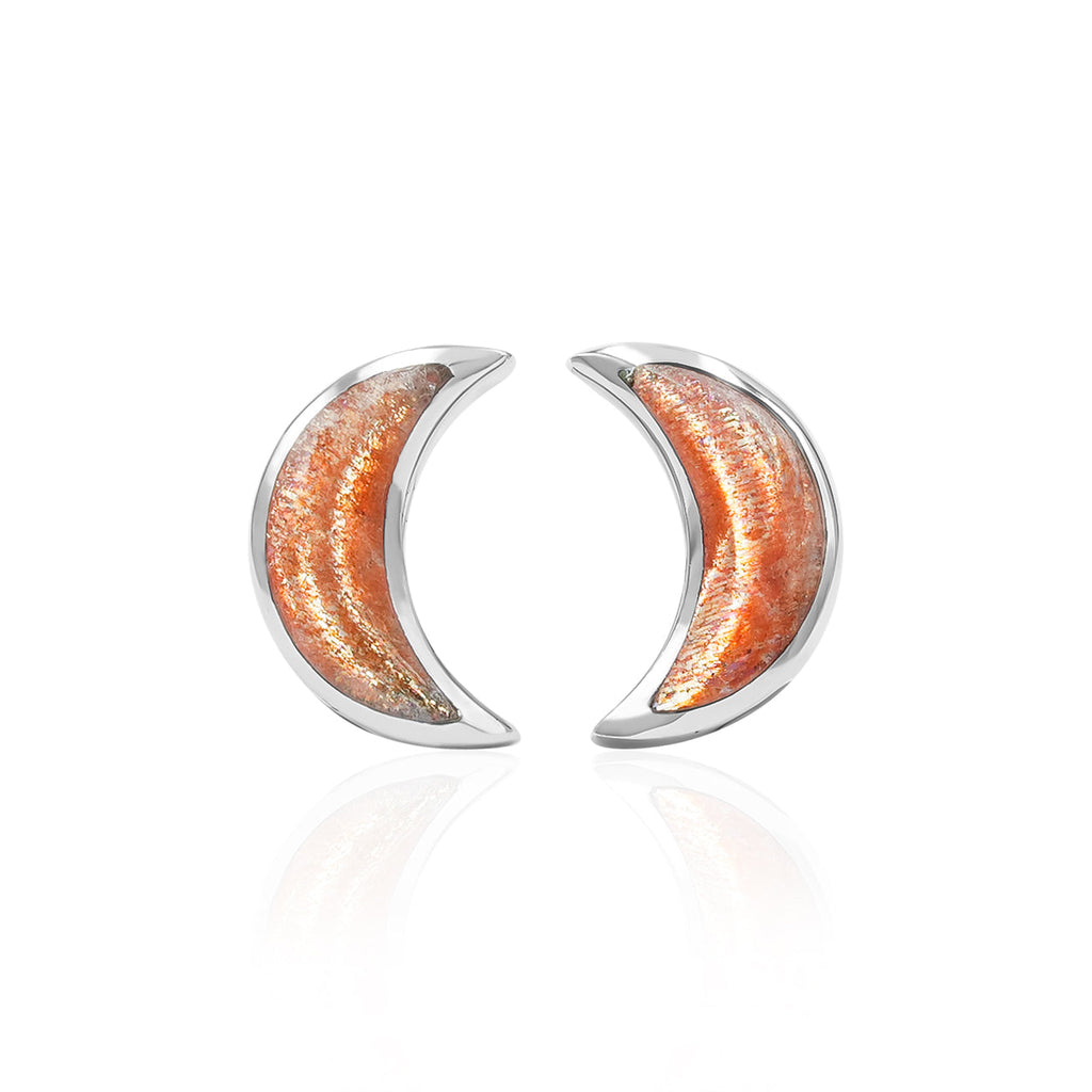 Starborn Gemstone Crescent Moon Post Style Earrings in Sterling Silver