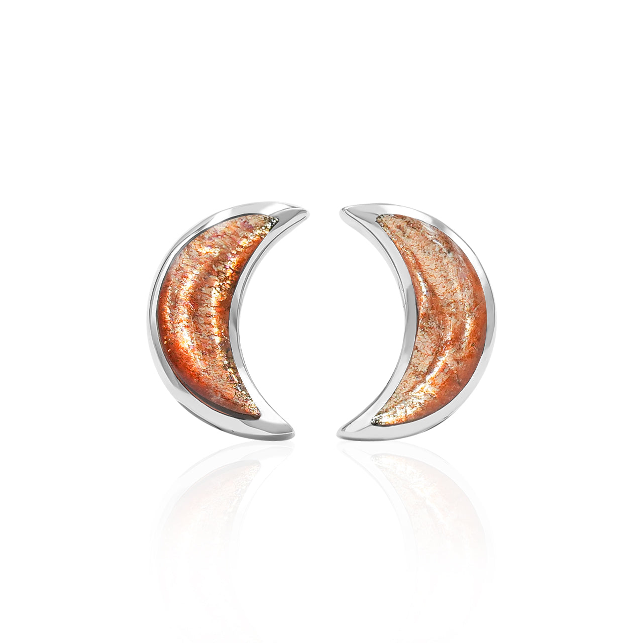Starborn Gemstone Crescent Moon Post Style Earrings in Sterling Silver