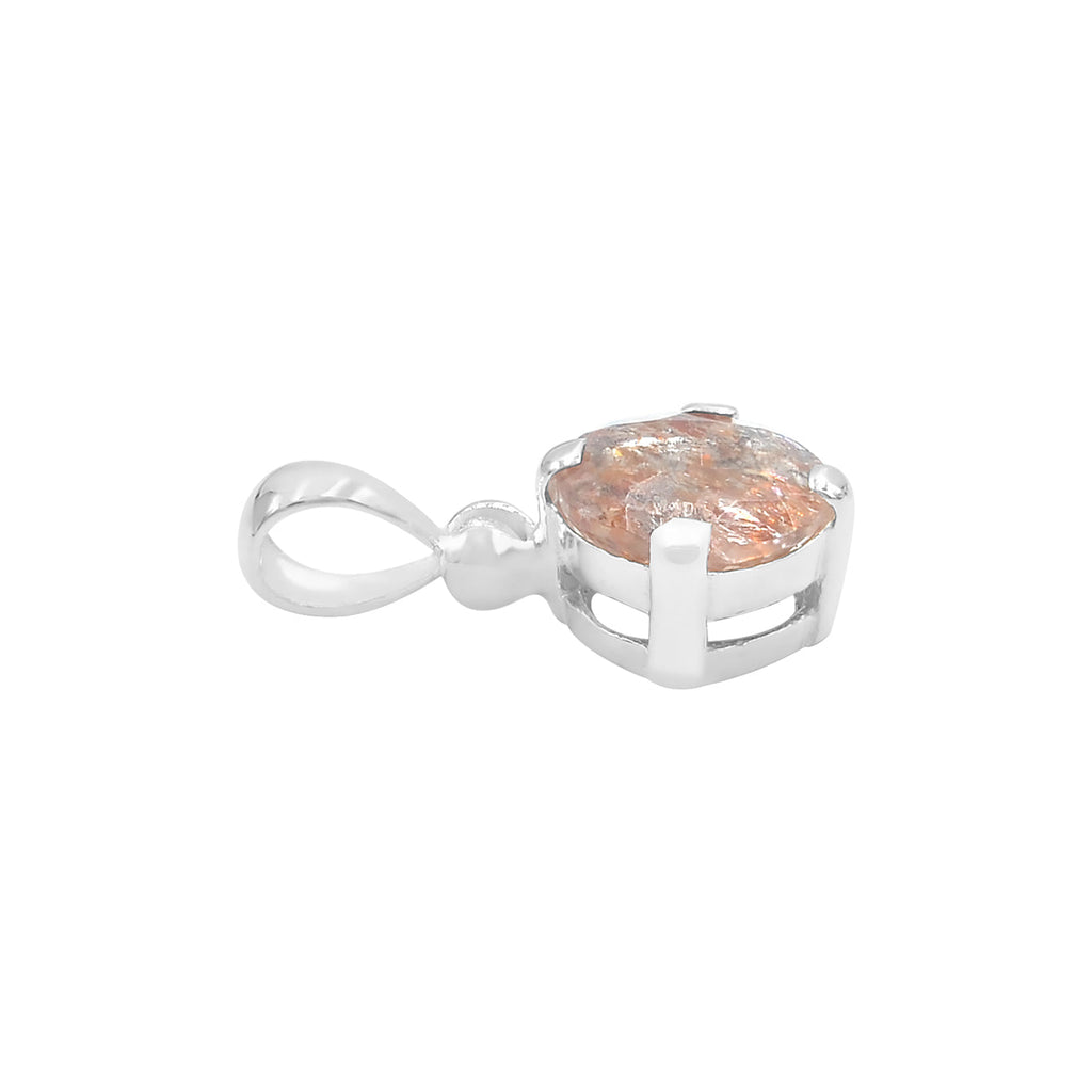 Starborn Round Faceted Sunstone Pendant in Sterling Silver