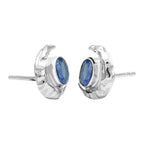 Starborn Faceted Oval Gemstone Post Earrings with Hammered Crescent Moon Accent in Sterling Silver