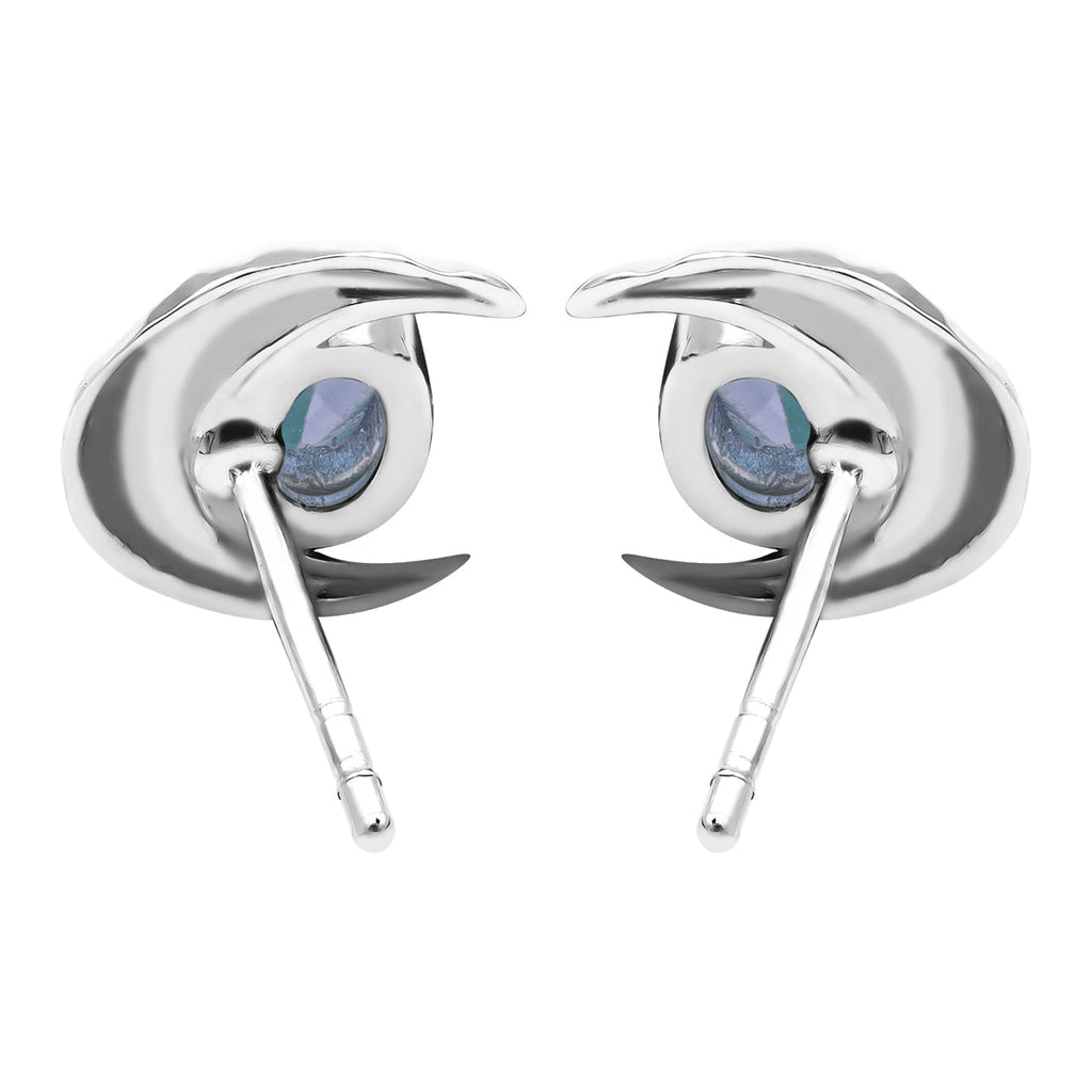 Starborn Faceted Oval Gemstone Post Earrings with Hammered Crescent Moon Accent in Sterling Silver