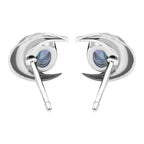 Starborn Faceted Oval Gemstone Post Earrings with Hammered Crescent Moon Accent in Sterling Silver