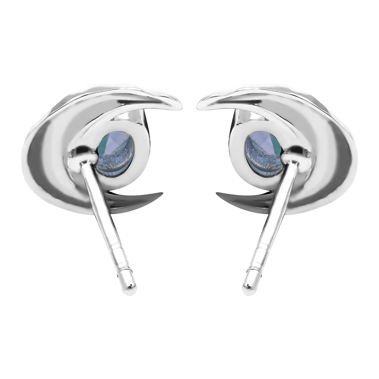 Starborn Faceted Oval Gemstone Post Earrings with Hammered Crescent Moon Accent in Sterling Silver