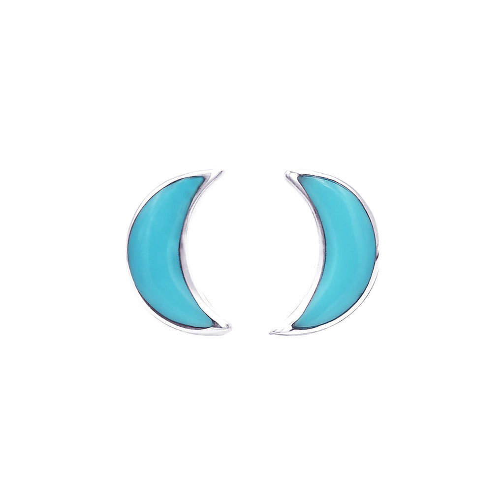 Starborn Gemstone Crescent Moon Post Style Earrings in Sterling Silver