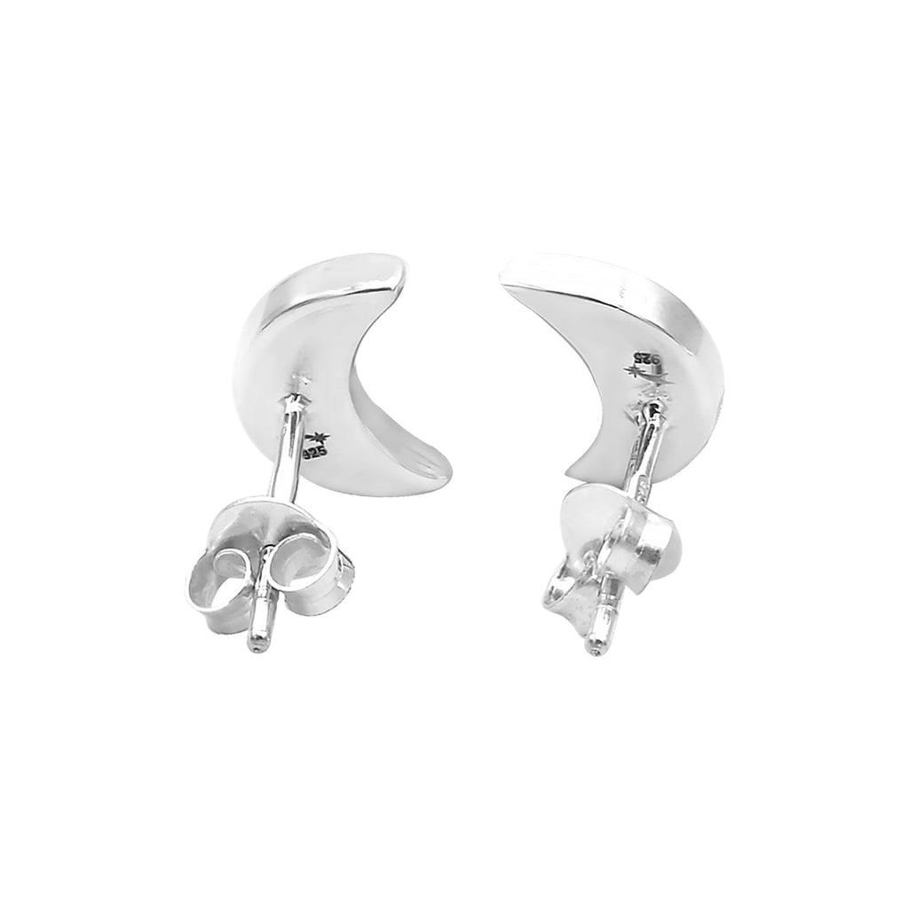 Starborn Gemstone Crescent Moon Post Style Earrings in Sterling Silver