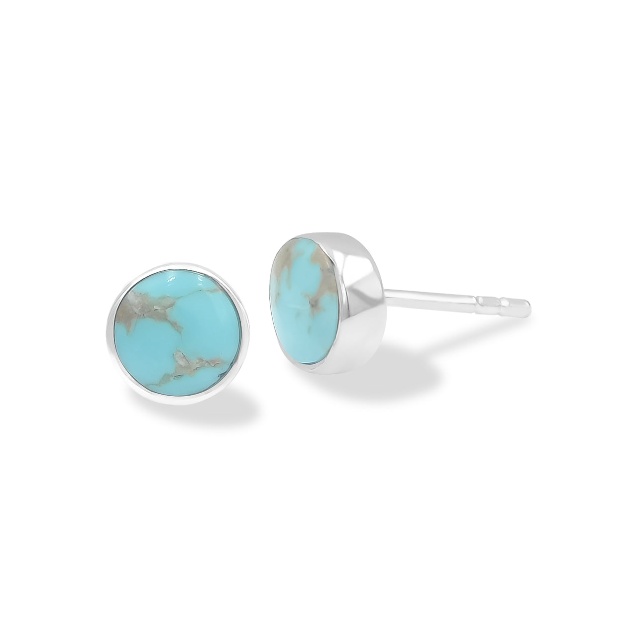 Starborn Turquoise 6mm Round Post Earrings in Sterling Silver
