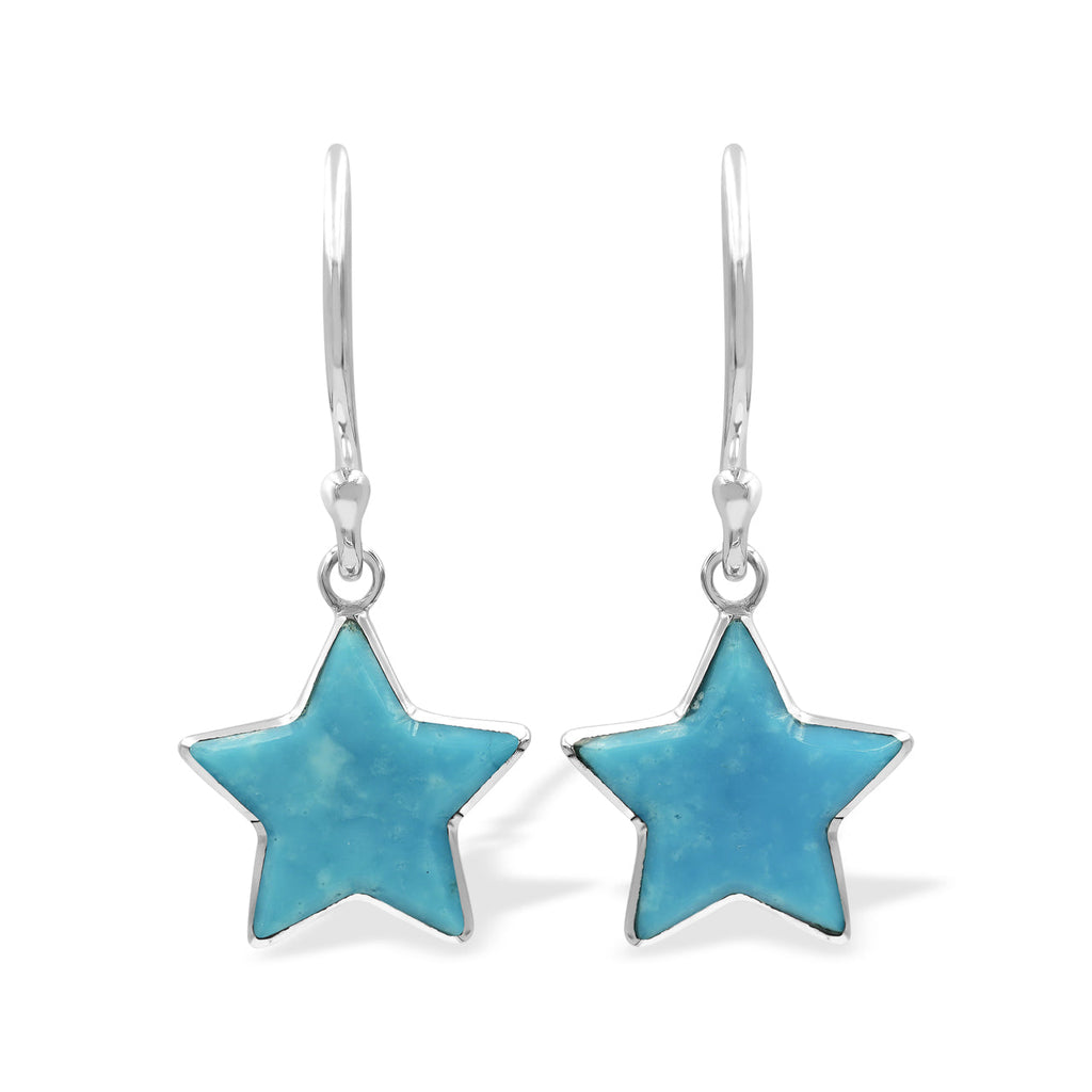 Starborn Turquoise Star Dangle Earrings in Sterling Silver