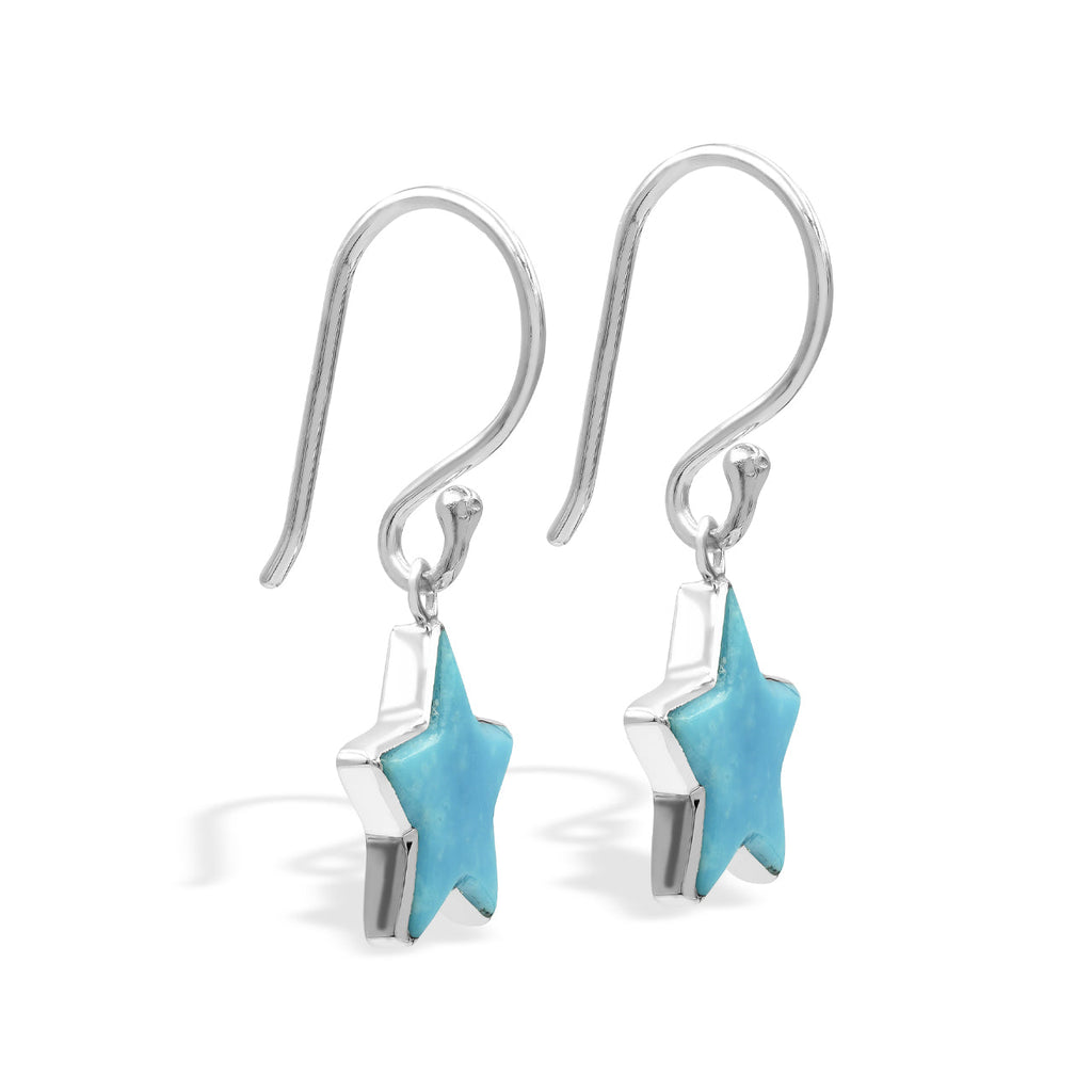 Starborn Turquoise Star Dangle Earrings in Sterling Silver