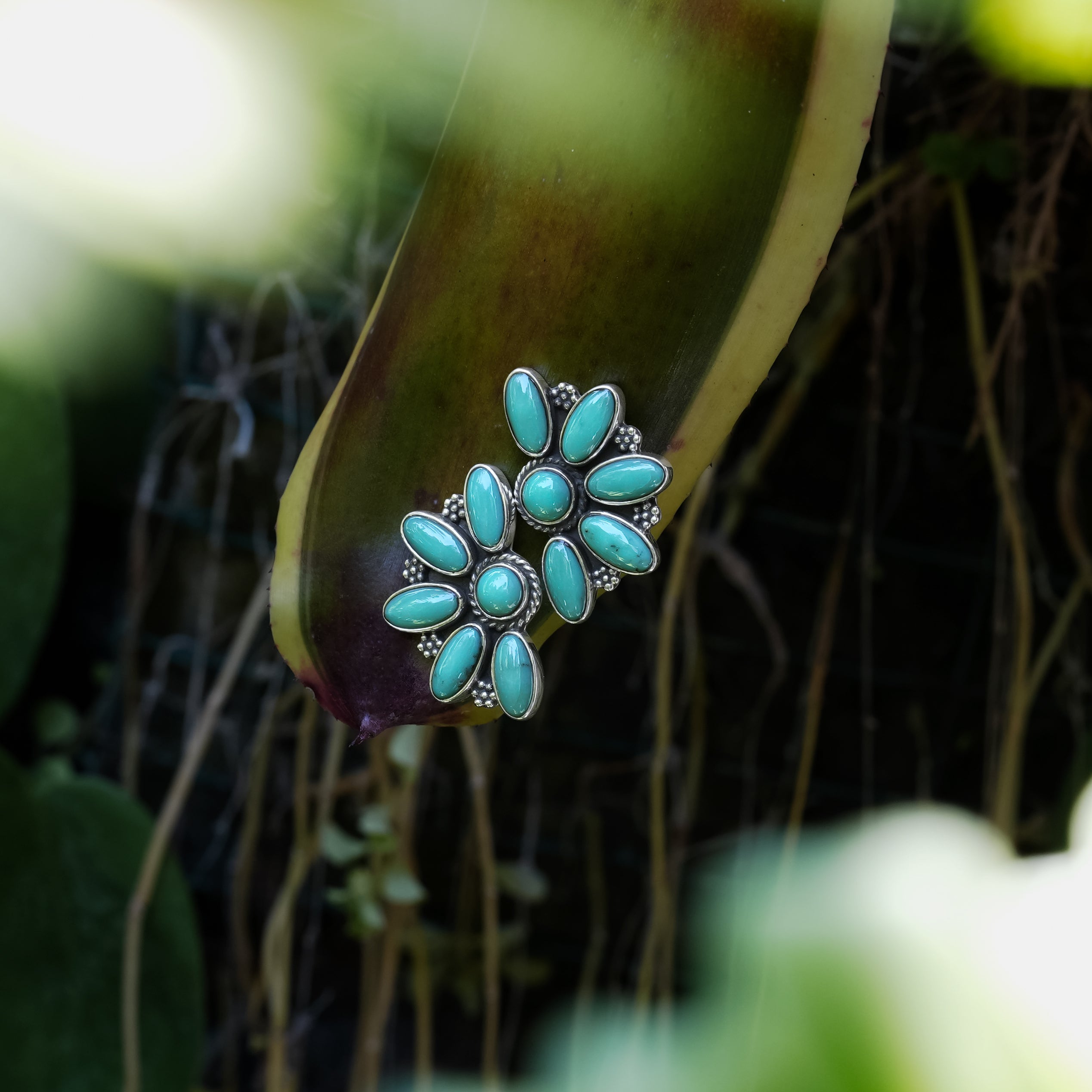 Starborn Campitos Turquoise Half Flower Post Earrings in Sterling Silver