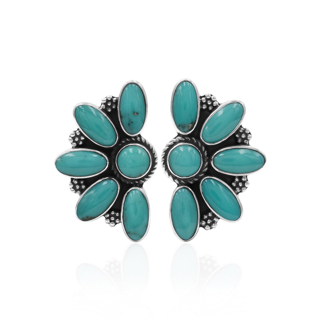 Starborn Campitos Turquoise Half Flower Post Earrings in Sterling Silver