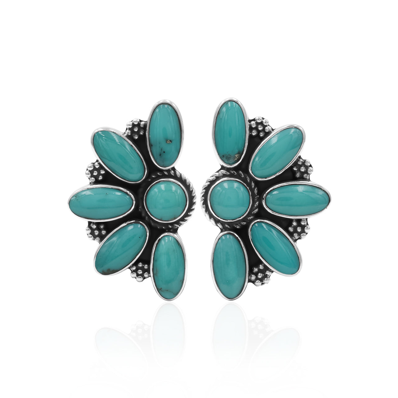 Starborn Campitos Turquoise Half Flower Post Earrings in Sterling Silver