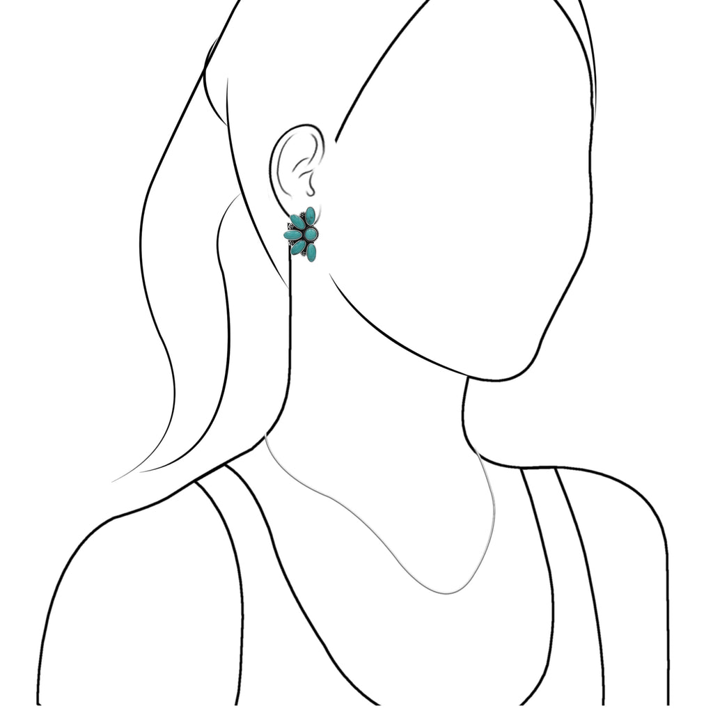 Starborn Campitos Turquoise Half Flower Post Earrings in Sterling Silver