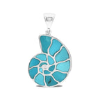 Starborn Sleeping Beauty Turquoise Inlay Nautilus Ammonite Pendant in Sterling Silver