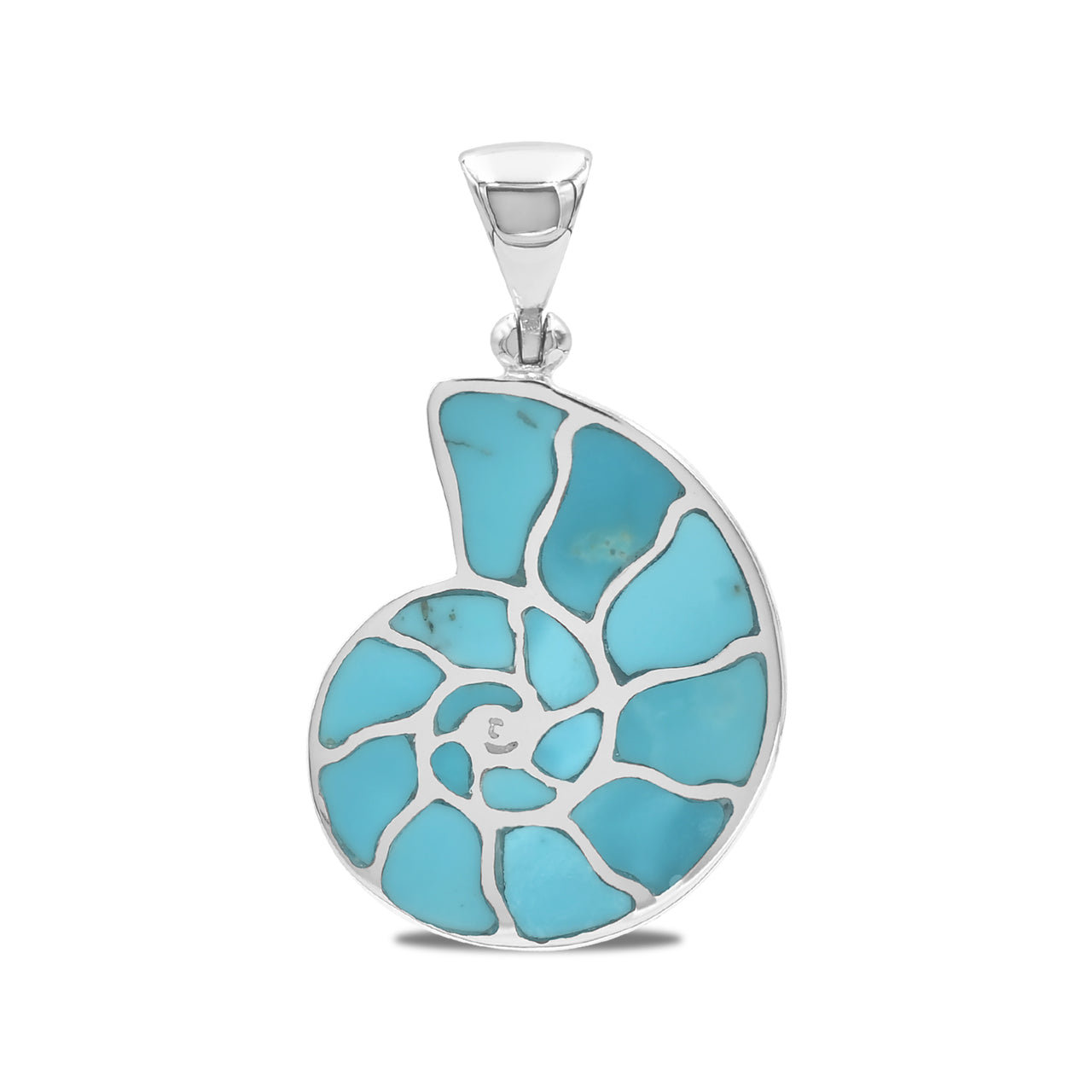 Starborn Sleeping Beauty Turquoise Inlay Nautilus Ammonite Pendant in Sterling Silver