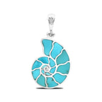 Starborn Sleeping Beauty Turquoise Inlay Nautilus Ammonite Pendant in Sterling Silver