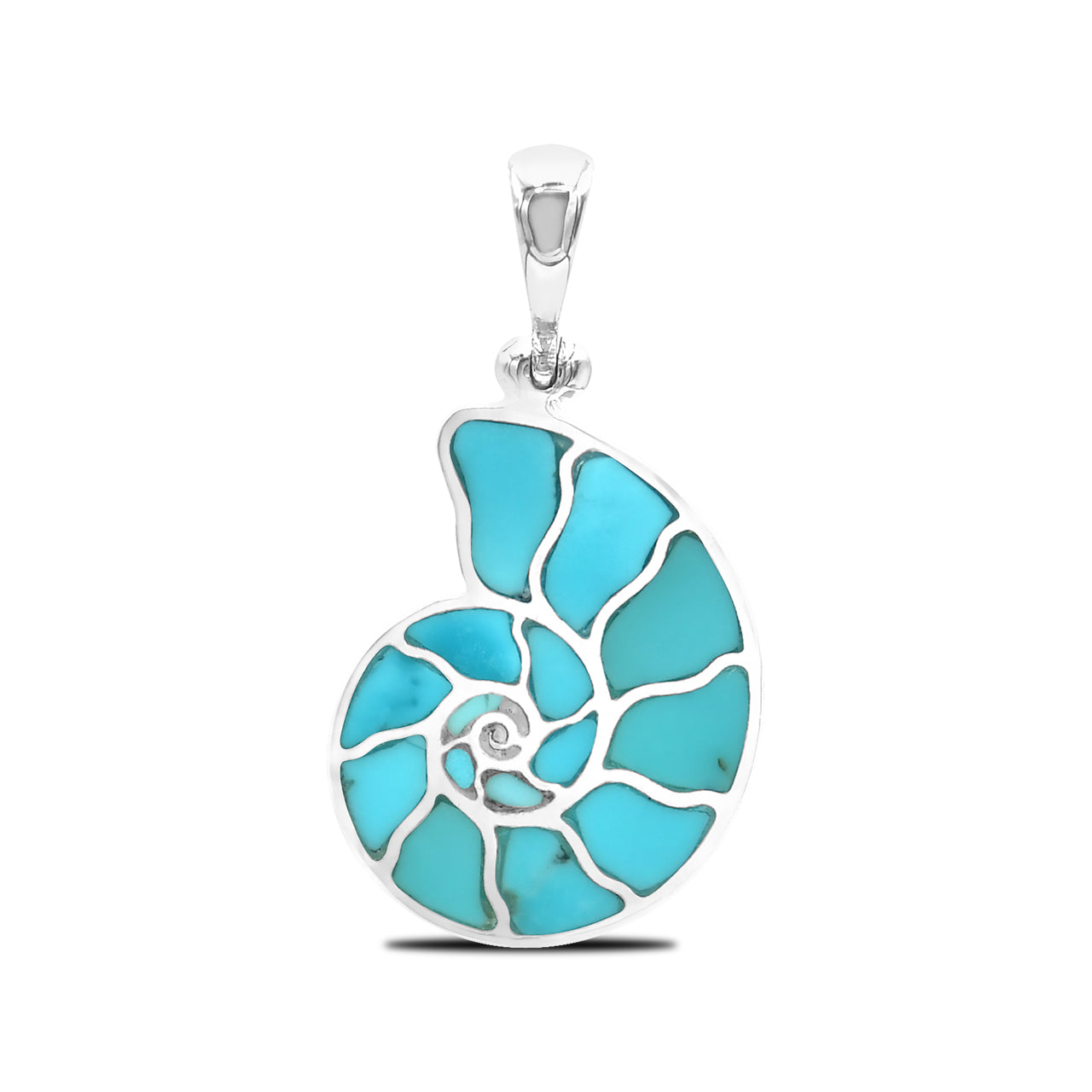 Starborn Sleeping Beauty Turquoise Inlay Nautilus Ammonite Pendant in Sterling Silver