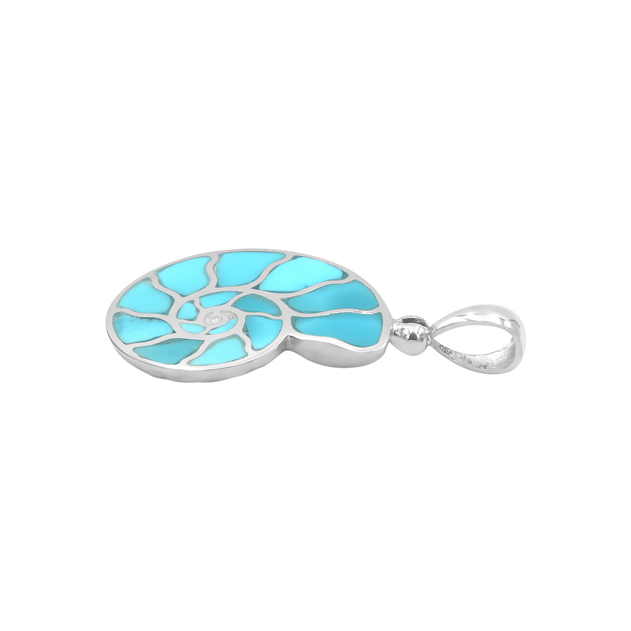 Starborn Sleeping Beauty Turquoise Inlay Nautilus Ammonite Pendant in Sterling Silver