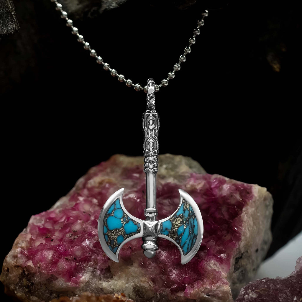 Starborn Gemstone Battle Axe Pendant in Sterling Silver