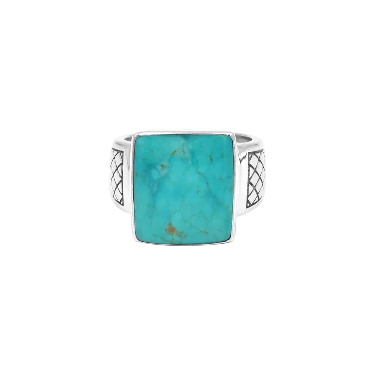 Starborn Chilean Turquoise Men’s Ring with Geometric Shank Accents in Sterling Silver