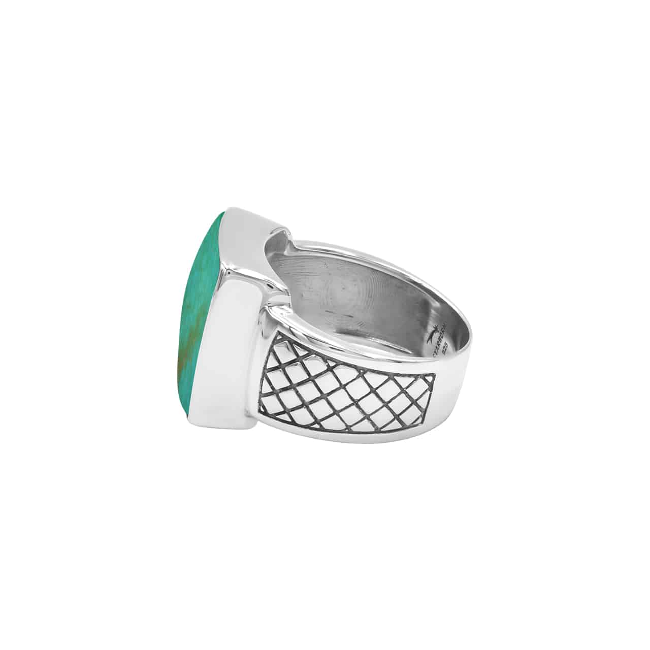 Starborn Chilean Turquoise Men’s Ring with Geometric Shank Accents in Sterling Silver