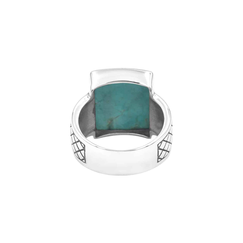 Starborn Chilean Turquoise Men’s Ring with Geometric Shank Accents in Sterling Silver