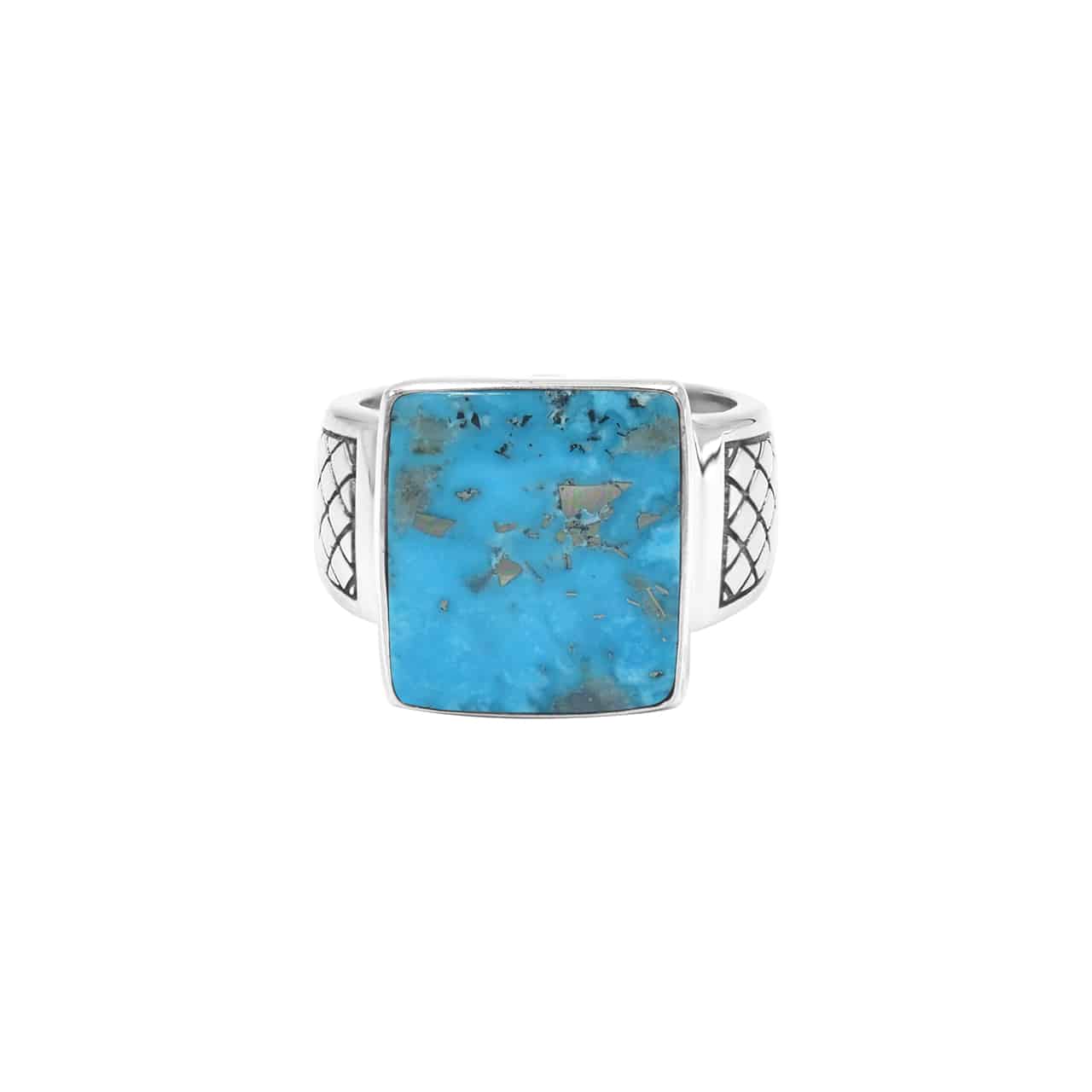 Starborn Persian Turquoise Men’s Ring with Geometric Shank Accents in Sterling Silver