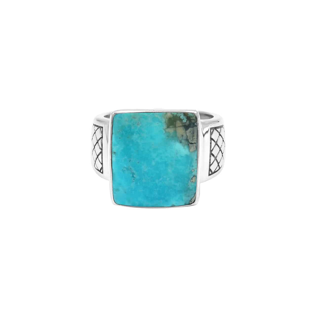 Starborn Persian Turquoise Men’s Ring with Geometric Shank Accents in Sterling Silver