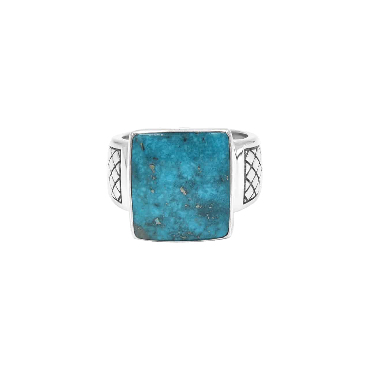 Starborn Persian Turquoise Men’s Ring with Geometric Shank Accents in Sterling Silver