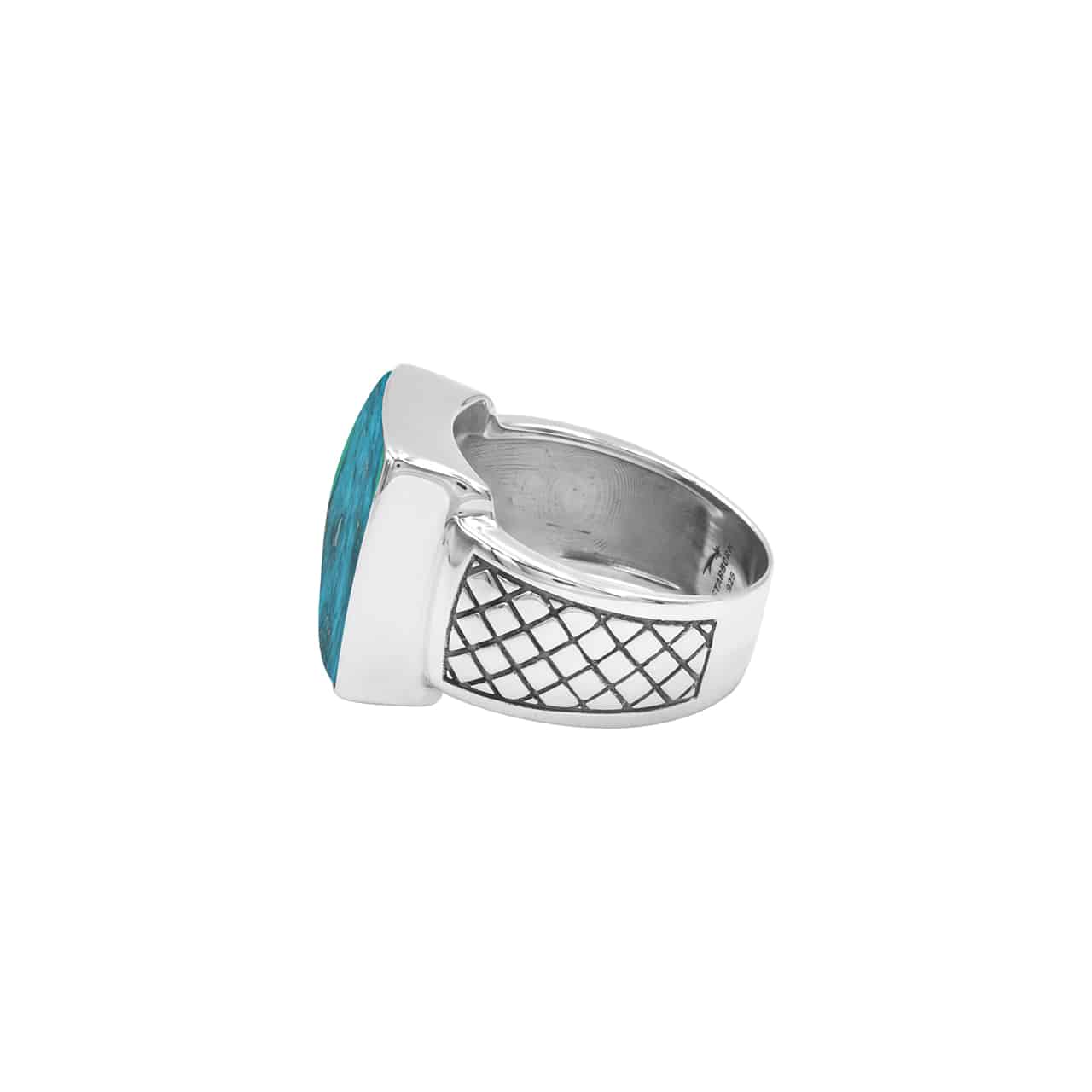 Starborn Persian Turquoise Men’s Ring with Geometric Shank Accents in Sterling Silver