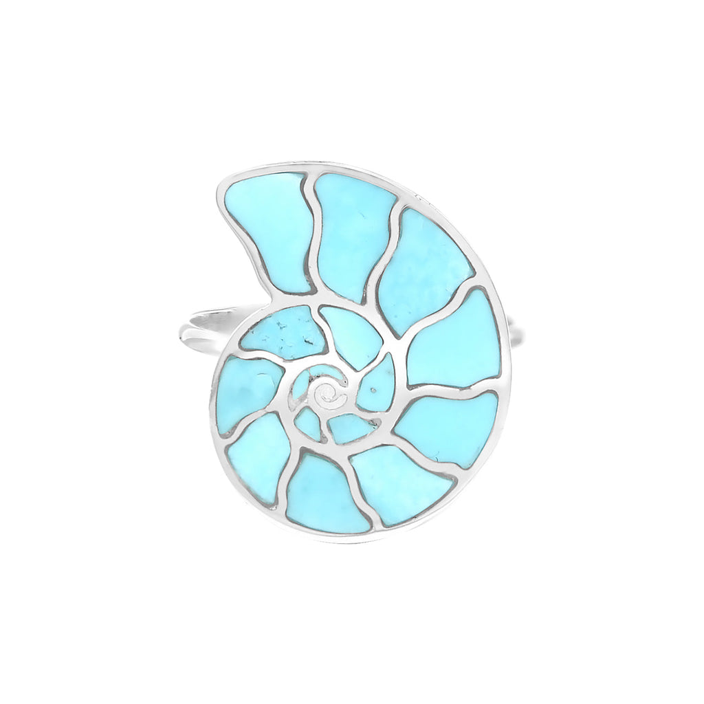 Starborn Turquoise Inlay Nautilus Ring in Sterling Silver