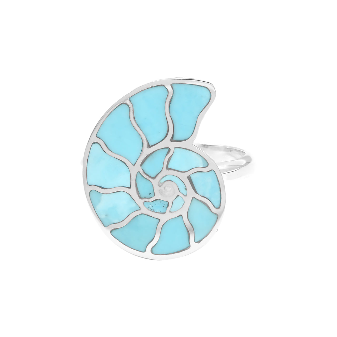 Starborn Turquoise Inlay Nautilus Ring in Sterling Silver