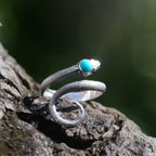Starborn Coiled Snake Ring with Polished Turquoise in Sterling Silver