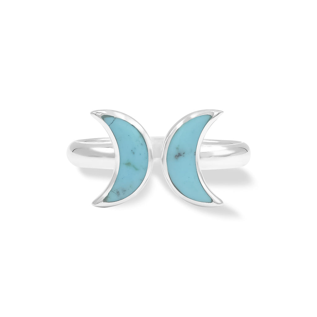 Starborn Sleeping Beauty Turquoise Double Crescent Moon Rings in Sterling Silver