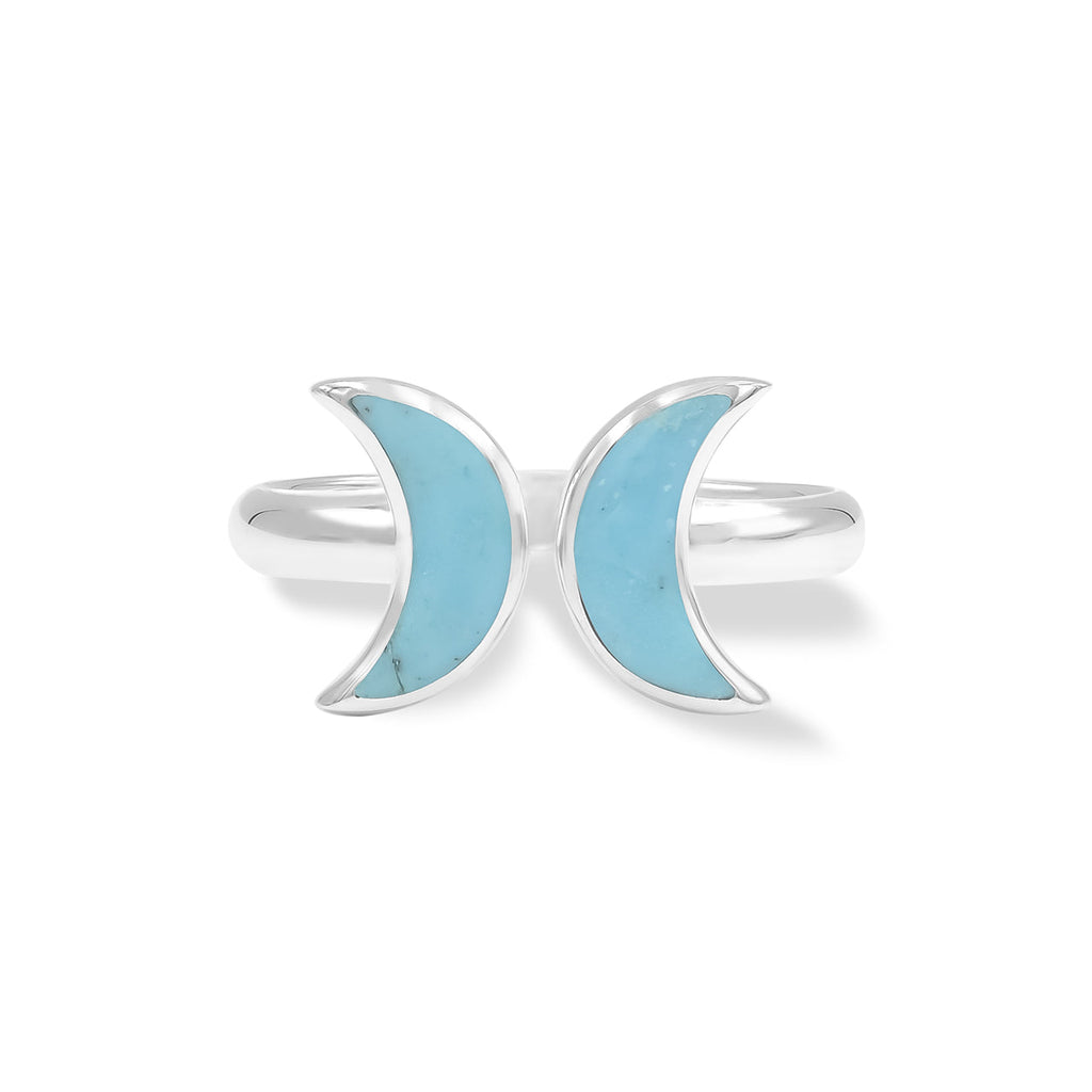 Starborn Sleeping Beauty Turquoise Double Crescent Moon Rings in Sterling Silver
