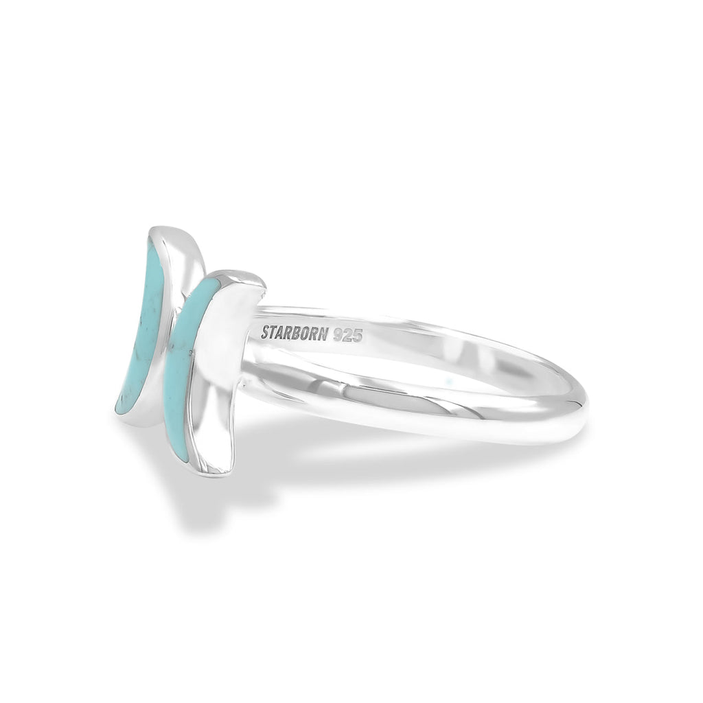 Starborn Sleeping Beauty Turquoise Double Crescent Moon Rings in Sterling Silver