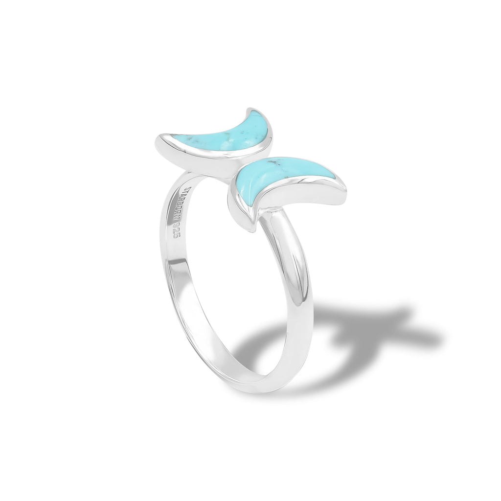 Starborn Sleeping Beauty Turquoise Double Crescent Moon Rings in Sterling Silver