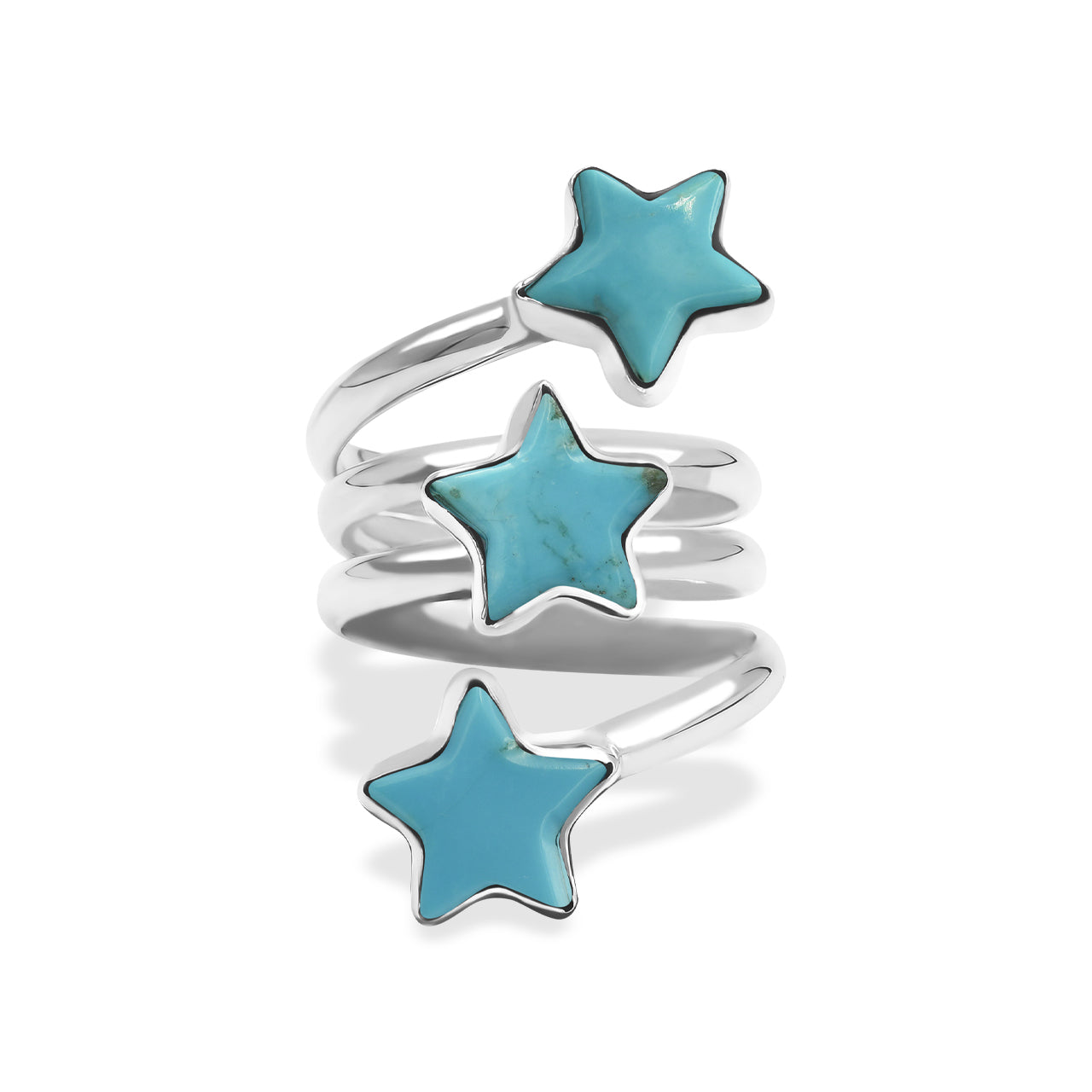 Starborn Turquoise 3 Stars Spiral Ring in Sterling Silver