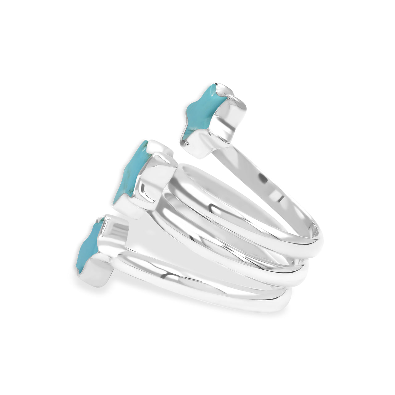 Starborn Turquoise 3 Stars Spiral Ring in Sterling Silver